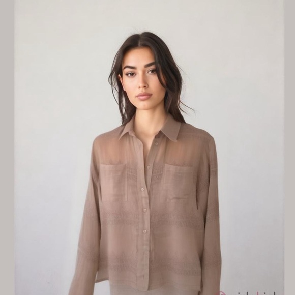 Chelsea Flower Crochet Women’s Silk Like Long Sleeve Button Blouse Boho Pink - Picture 6 of 8